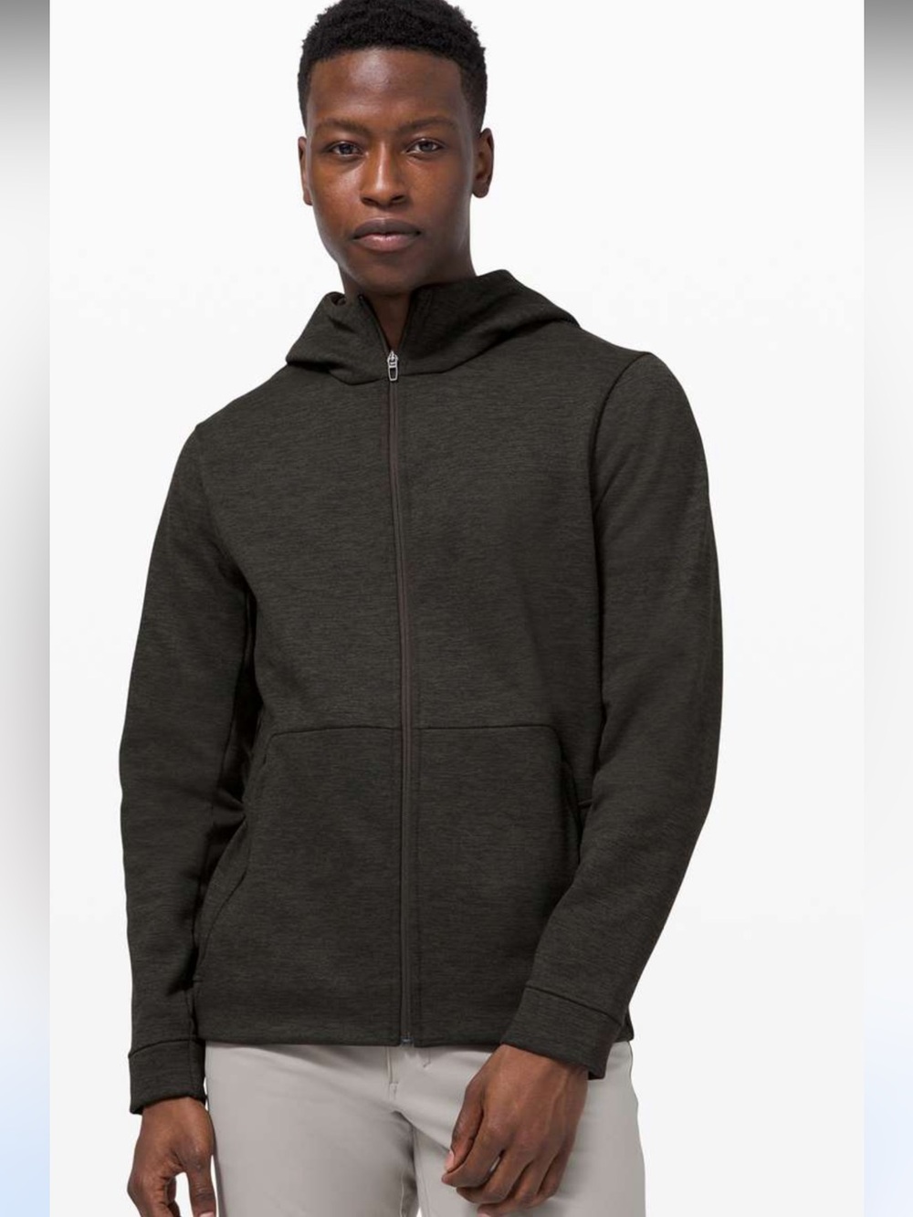 Lululemon Welterweight Zip Hoodie in Heathered Dark Olive / Black